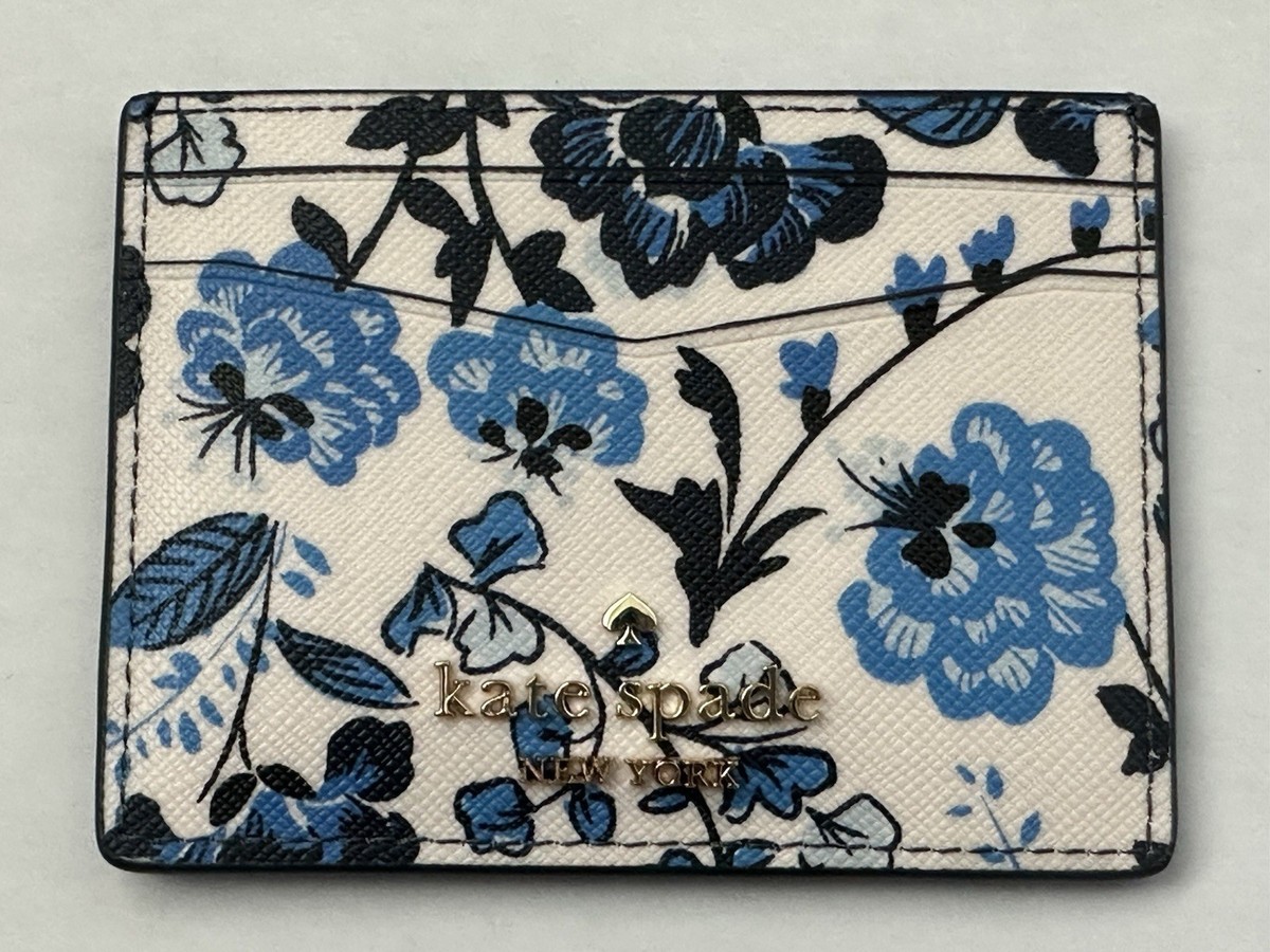 Kate Spade Madison Vase Blue Floral Small Slim Card Holder Wallet