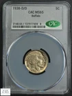 1938 D/D RPM Repunched Mintmark Buffalo Nickel 5C CACG MS 65 CAC