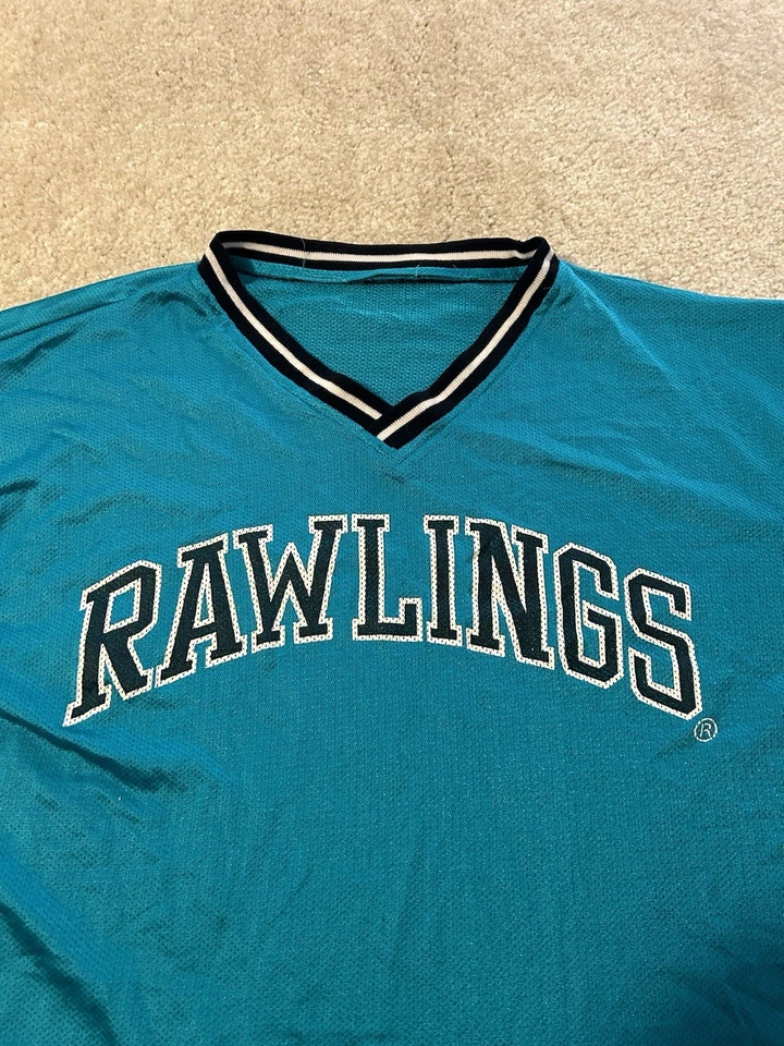 Camisa Jersey Rawlings De Colección Para Hombre XL Azul Logotipo Deletreado Pullover Foto 4 de 4