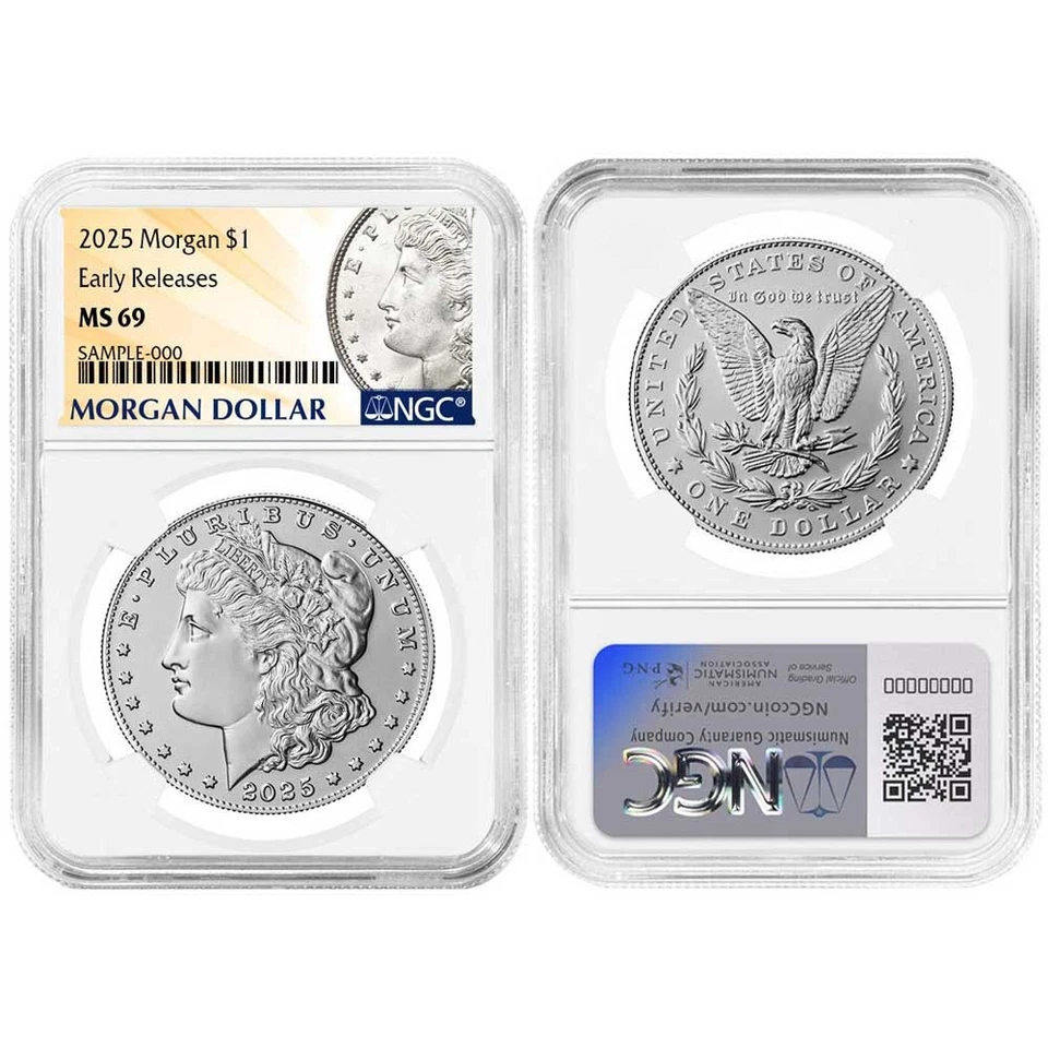 2025 $1 Morgan and Peace dólar de prata 2 peças conjunto NGC MS69 ER Morgan &amp; Peace - Imagem 2 de 3