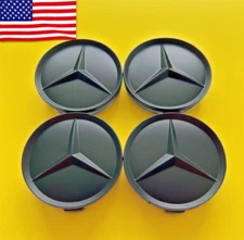 Set of 4 Wheel Center Caps Hubcaps Emblem Matte Black for Mercedes Benz AMG 75mm
