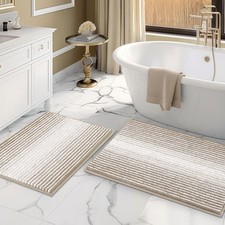 Bathroom Rugs and Mats Sets, 2 Piece Thick Absorbent Chenille Bath Mat Rug Se...
