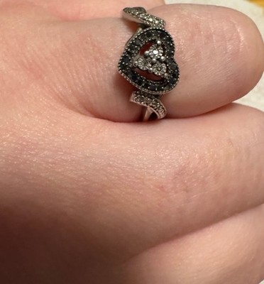 Black and White Diamond Heart Halo Promise Ring From Kay Jewelers Size 8