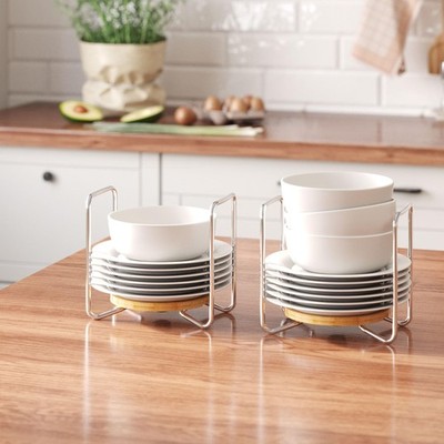 Dish Rack for Kitchen Countertop Organizer - Bamboo Plate Organizer for Cabin...