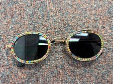 Rhinestone Embellished Oval Sunglasses Gold Frame