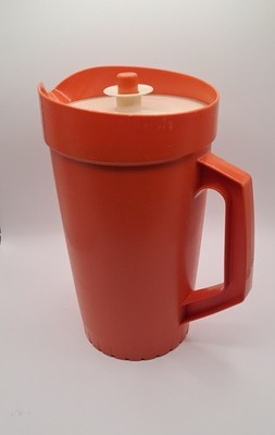 Vintage Tupperware 2 Quart Harvest Orange Pitcher 800-10 with Push Button Lid