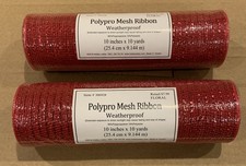 2 Rolls Polypro Mesh Ribbon 10" x 30' Weatherproof - Christmas Holiday Red