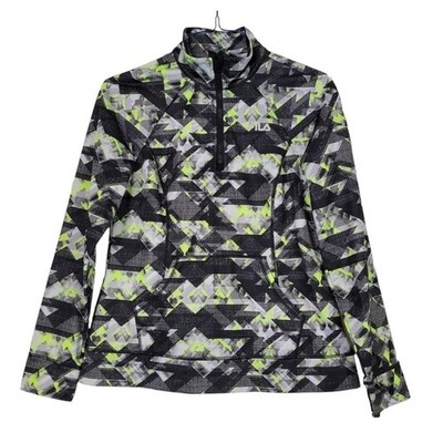Fila WMS Medium Sweatshirt Quarter Zip Athletic Athleisure Black Gray Green