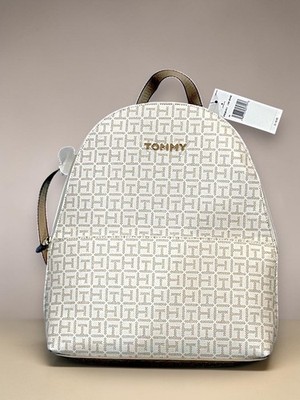 Tommy Hilfiger Cream Monogram Backpack Gold Hardware (Size L) (69JA451-100)