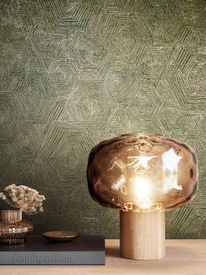 NEWROOM Vliestapete Grün Gold Hexagon Geometrisch Modern Wohnzimmer Schlafzimmer
