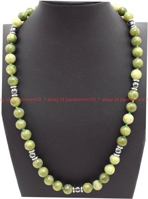 New Natural Beautiful 8mm Green Jade Magnetite Round Gemstone Necklace 16-36 In