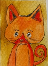 GAT ATC ACEO Painting IMPRESSIONISM Collectible ORIGINAL SMALL Art Cat Decor