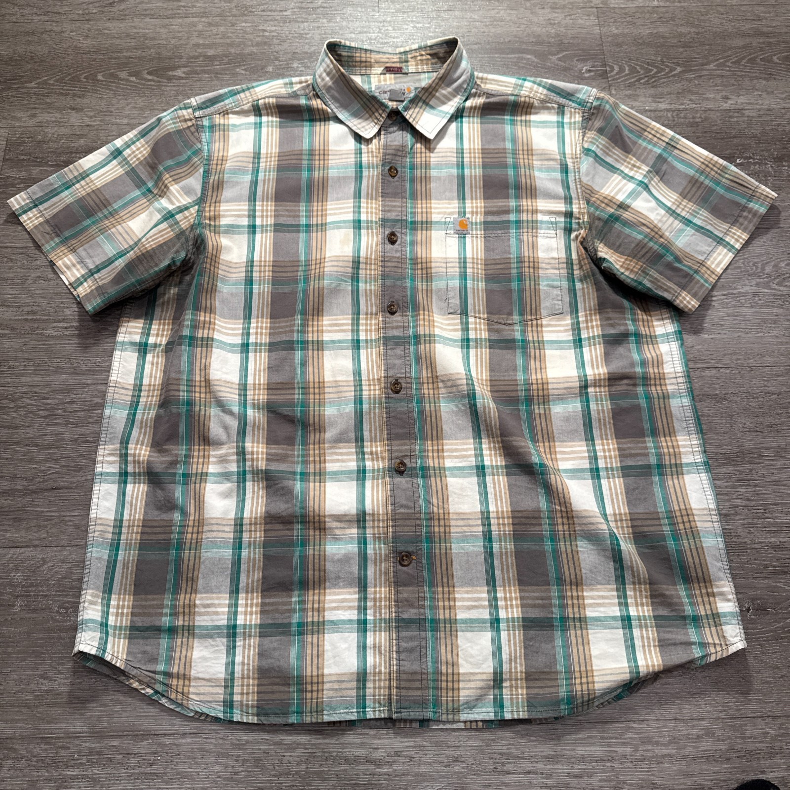 Vintage Carhartt Shirt Mens XL Plaid Short Sleeve Button Up Workwear 100% Cotton thumbnail 2