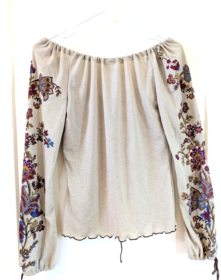 Anchor Blue SZ LG Women's Vintage 90's Y2K Knit Top Floral Print Boho Spot Flaw - Image 2 of 4