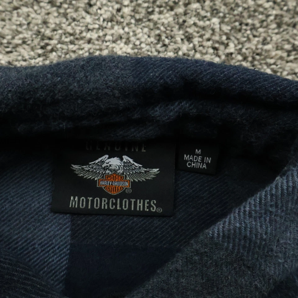 Harley Davidson Motor Co. Mens Plaid Flannel Long Sleeve Shirt Size M Blue Black - Image 4 of 4