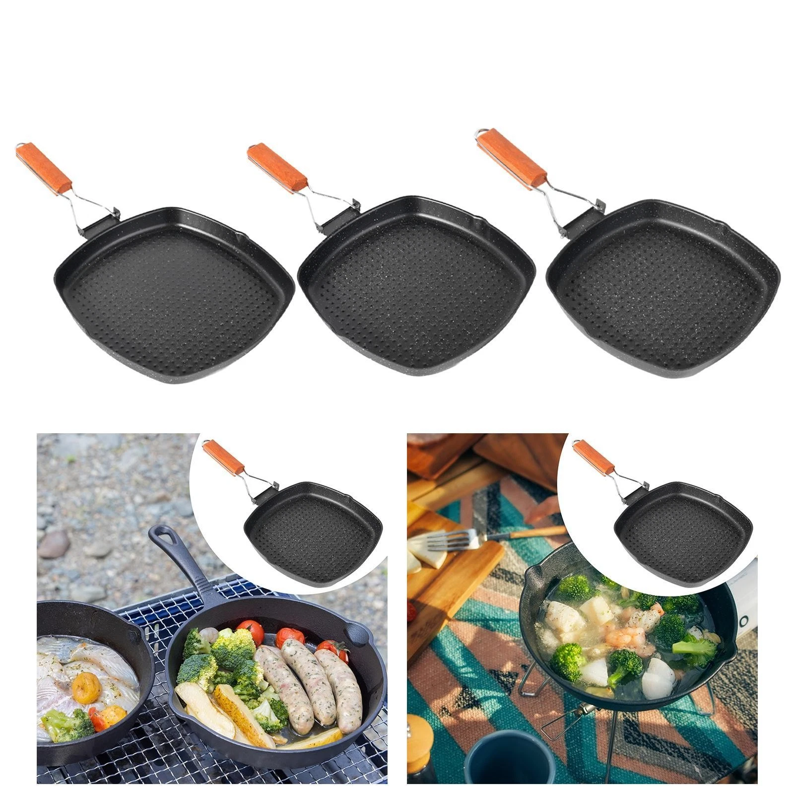 Steak Frying Pan Lightweight Square Nonstick Skillet for BBQ Camping Picnic