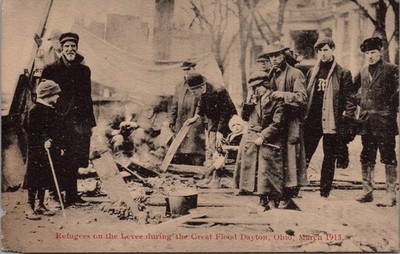 Dayton Ohio Great Flood 1913 Refugees on Levee Historic Disaster Postcard
