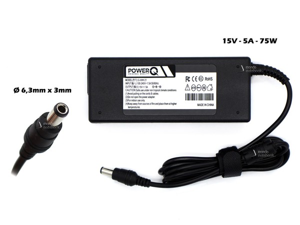 Powerq 75W Notebook-Netzteil FüR Toshiba 6,3X3Mm Schwarz 15V 5A-image