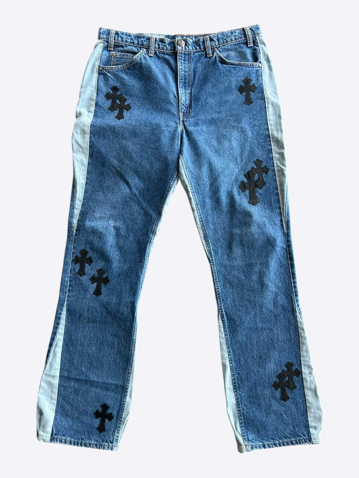 Chrome Hearts Levi's Gallery Dept Blue & Black Cross Patch Flared Jeans