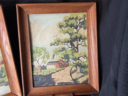 2 - Vintage Mid Century Paint by Number Barn, Trees, Bridge, Framed 10” X 12” - Picture 5 of 15