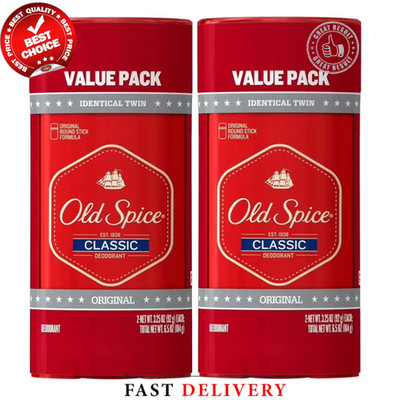 Old Spice Classic Mens Deodorant Round Stick Original Scent 3.25 Ounce Pack of 2