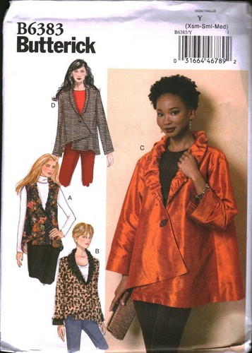 6383 UNCUT Butterick Sewing Pattern Misses Loose Fitting Unlined Vest Jacket OOP