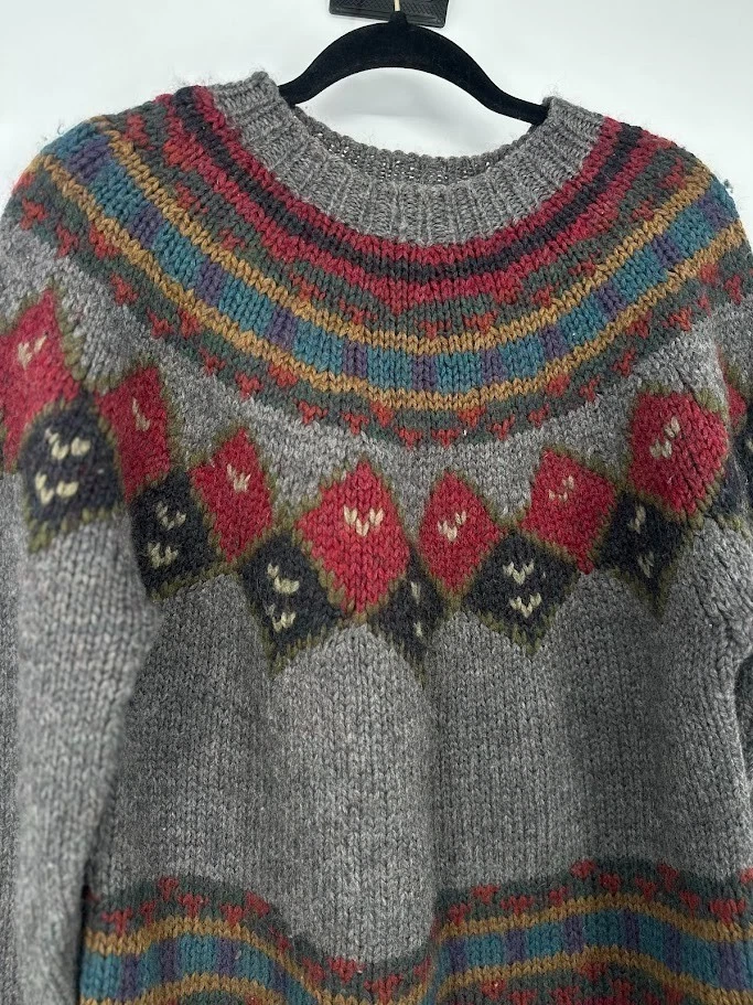 Vintage Boston Traders Sweater Mens Medium Geometric Fair Isle Chunky Knit Wool - Image 2 of 4