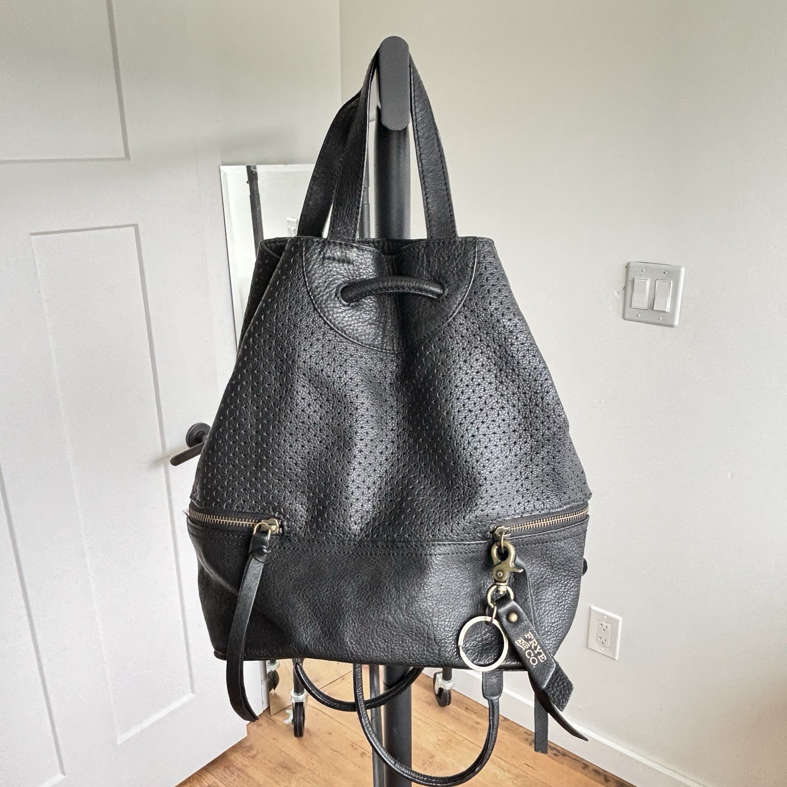 FRYE & Co. Solid Black Leather Backpack, Double H… - image 3