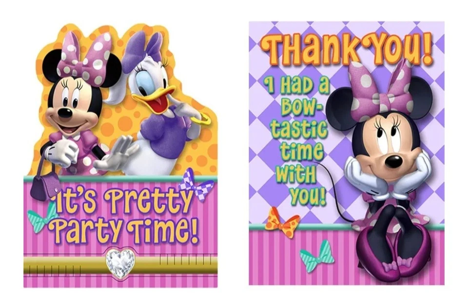 8Minnie Mouse Tarjetas de Invitación de Cumpleaños Infantil con Sobres +8 Postales Foto 2 de 3