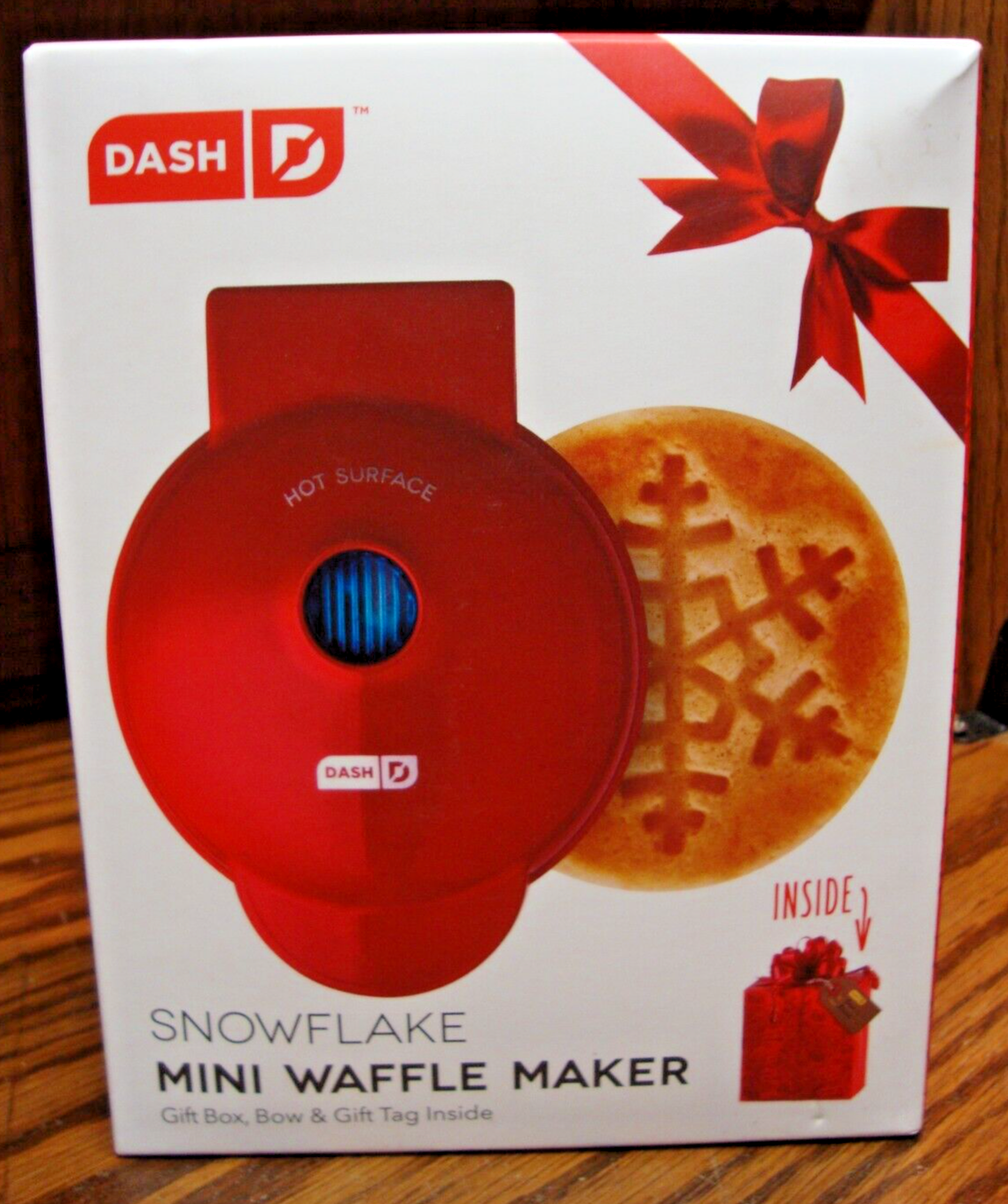 Dash Red Snowflake Mini Waffle Maker with Gift Box Bow and Tag – Holiday Fun-image