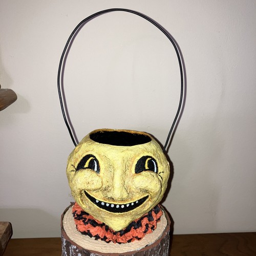 Halloween Vintage Style Paper Mache Trick Or Treat Bucket Man In The