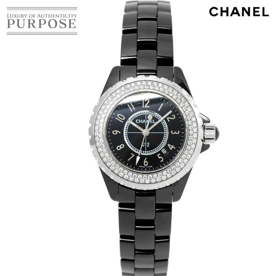 Chanel J12 H0949 Diamond Black Ceramic Quartz Ladies Watch Pre-Owned [b0628]