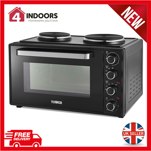 Mini Electric Oven Tower T14045 42L with Hot Plates 90 Min Timer in