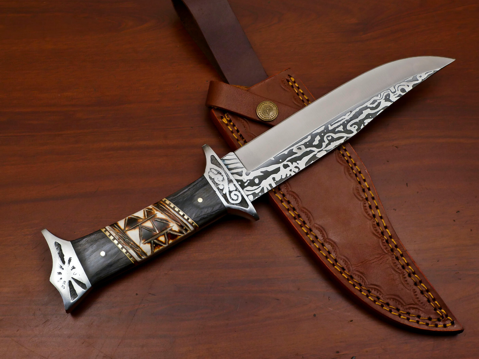 Rody Stan HAND MADE D2 STEEL ACID ETCHING BLADE FULL TANG HUNTING BOWIE