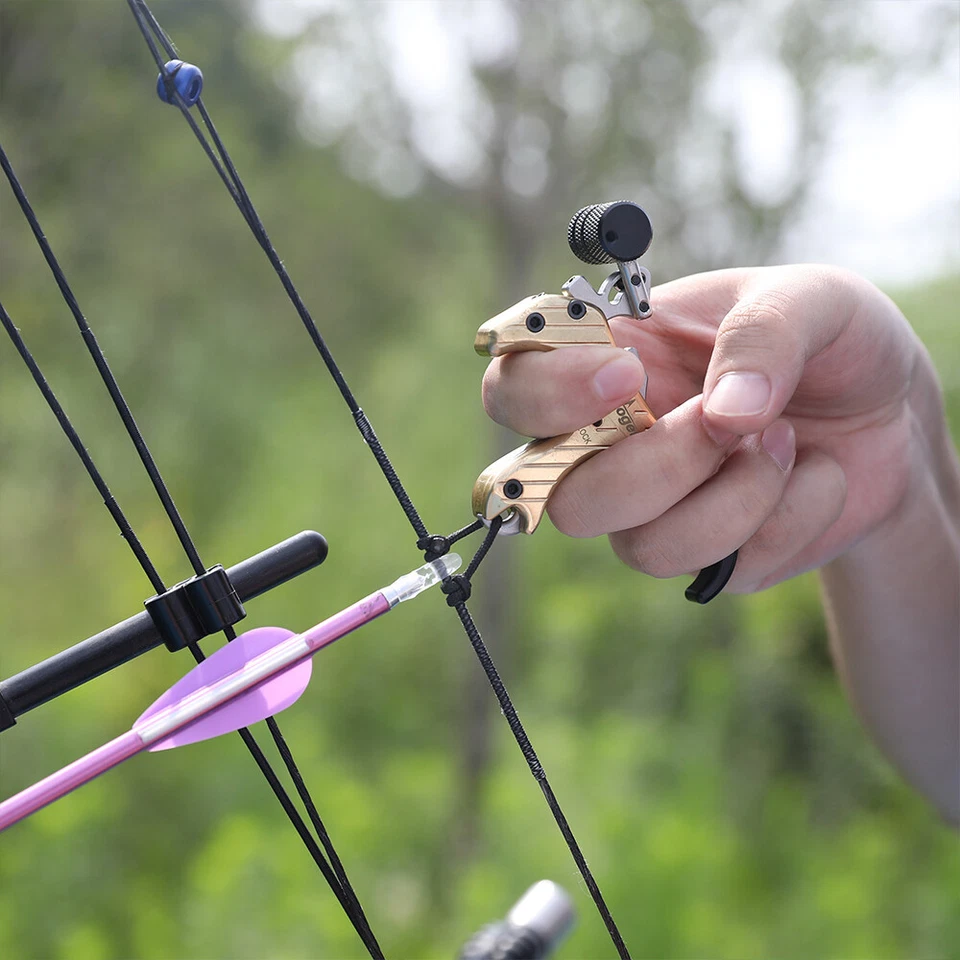 Compound Bow Release Aids 3 4 Finger Brass Thumb Trigger Grip Archery Hunt Shoot - Image 3 of 4