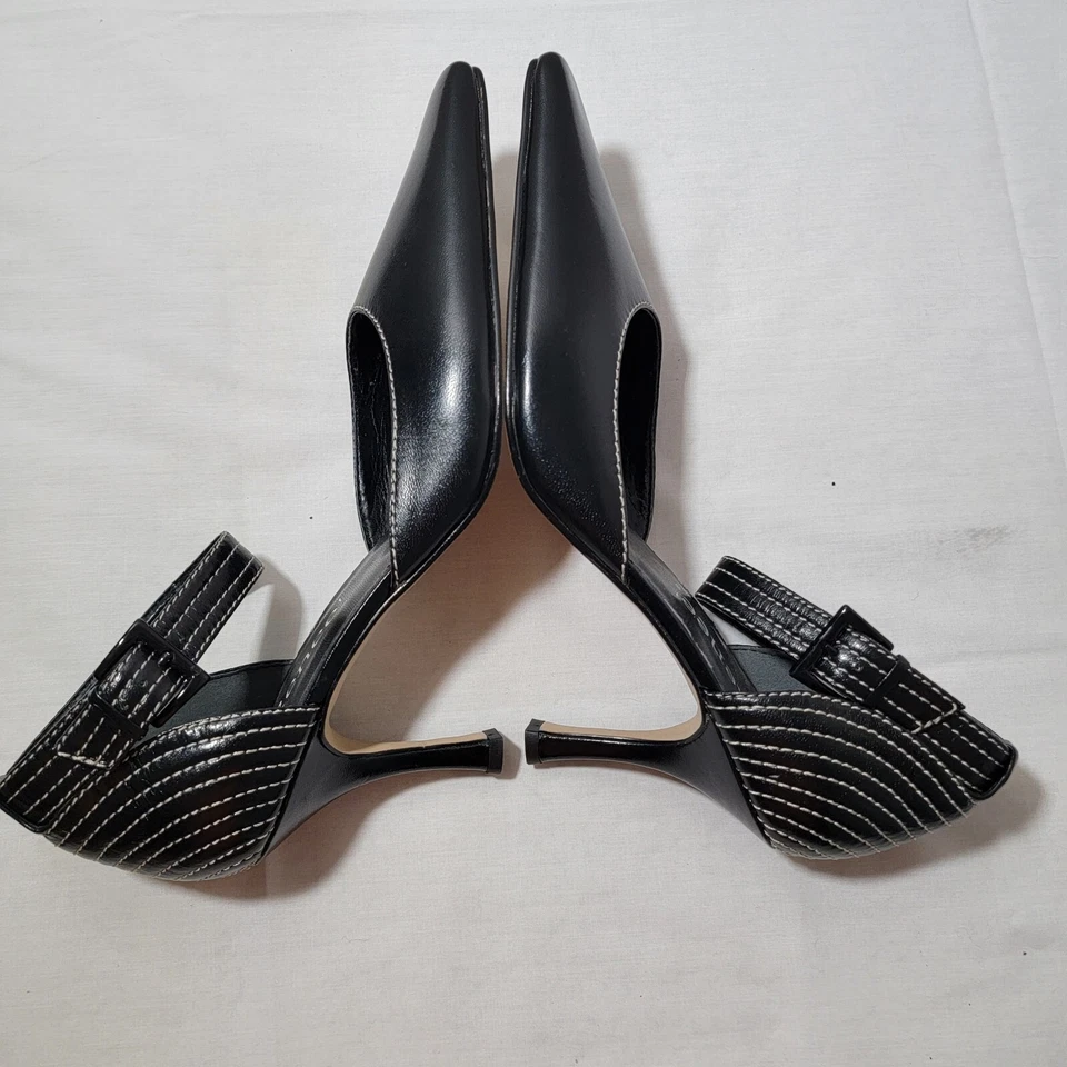 J. Renee Black White Stitching Ankle Strap Pumps Women's Size US 9 M Witch Toe - Image 4 of 4