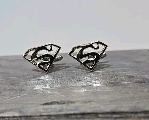 SUPERMAN CUFFLINKS Super Hero Comic Silver Tone "S" LOGO