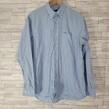Mens Dress Shirt Blue Check Neck 15.5 Long Sleeved Oxford Formal GEORGE Cotton