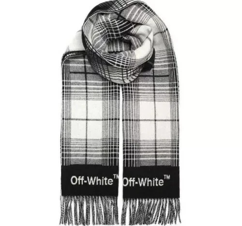 OFF WHITE Autentica Sciarpa Coperta a Quadri Nero Bianco Prezzo consigliato £857