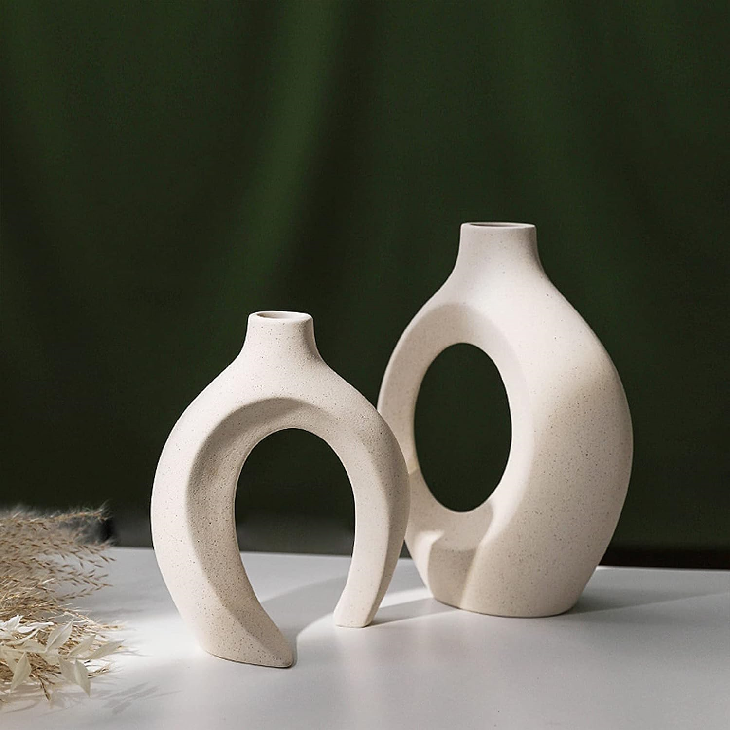 IUIBMI Modern White Ceramic Vase Set of 2, Nordic Minimalism Hollow