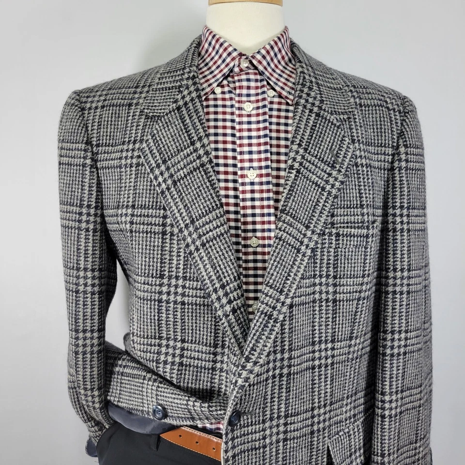 Abrigo Blazer Deportivo OAKTON Ltd Para Hombre Tweed Dos Botones Gris Pata de Gallo Lana 46R Foto 2 de 4