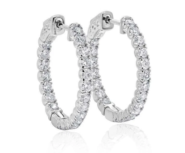 Inside Outside Hoop Earring SI1 G 2.00Ct Round Diamond 14K Yellow Gold 1.00 Inch - Image 2 of 4