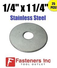 (Qty 25) 1/4" x 1 1/4" OD Stainless Steel Fender Washers Type 304
