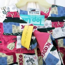 Top Line Women's Scrub Top Sz 2X - Long Sleeve Knit Cuff - Floral - Snap Front