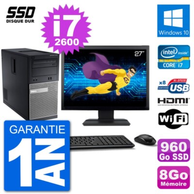 PC DELL 3010 MT Bildschirm 27 '' i7-2600 RAM 8Go SSD 960Go HDMI Windows 10 Wifi