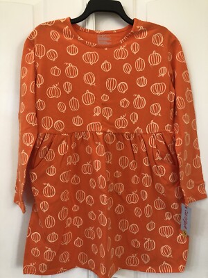 Cat & Jack Pullover Orange Pumpkin Desing Long Sleeve Dress Size XL(14) NWT