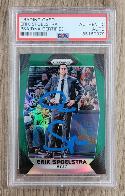 Erik Spoelstra Signed 2017-18 Prizm Green Basketball Card #60 NBA HOF AUTO PSA