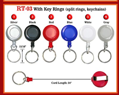 Brand New Retractable Reel Key Ring Qty 50 red, white, blue, black | eBay