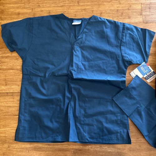 Crest Scrubs Uniform set Solid Caribbean Blue Unisex Size Large Top & Bottom NEW - Picture 2 of 7