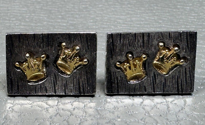 Vintage Double King's Crown White Gold Plated Cuff Links